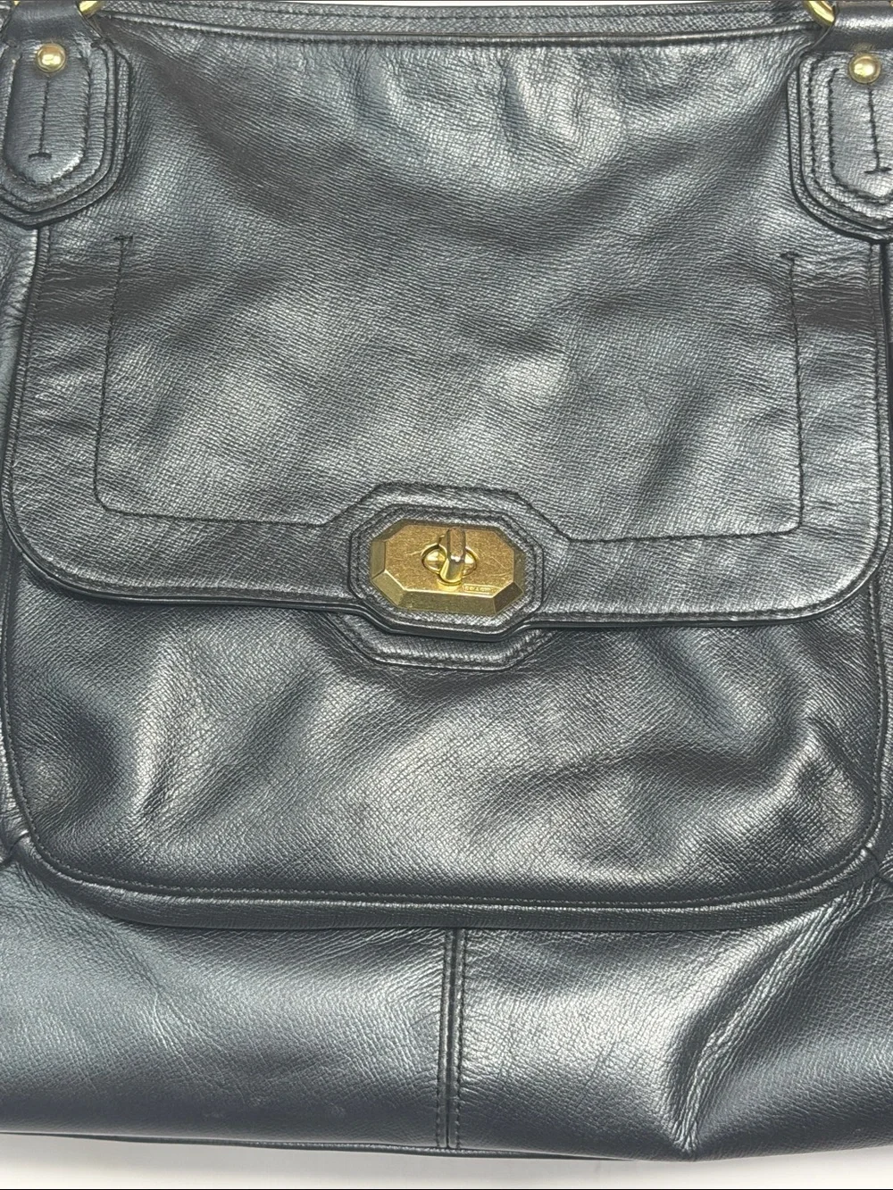 Coach Black Leather Turnlock Gold Chain Tote F21945 Crossbody Strap